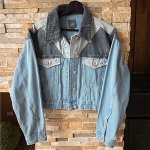 Cropped Two-Tone Denim Jacket